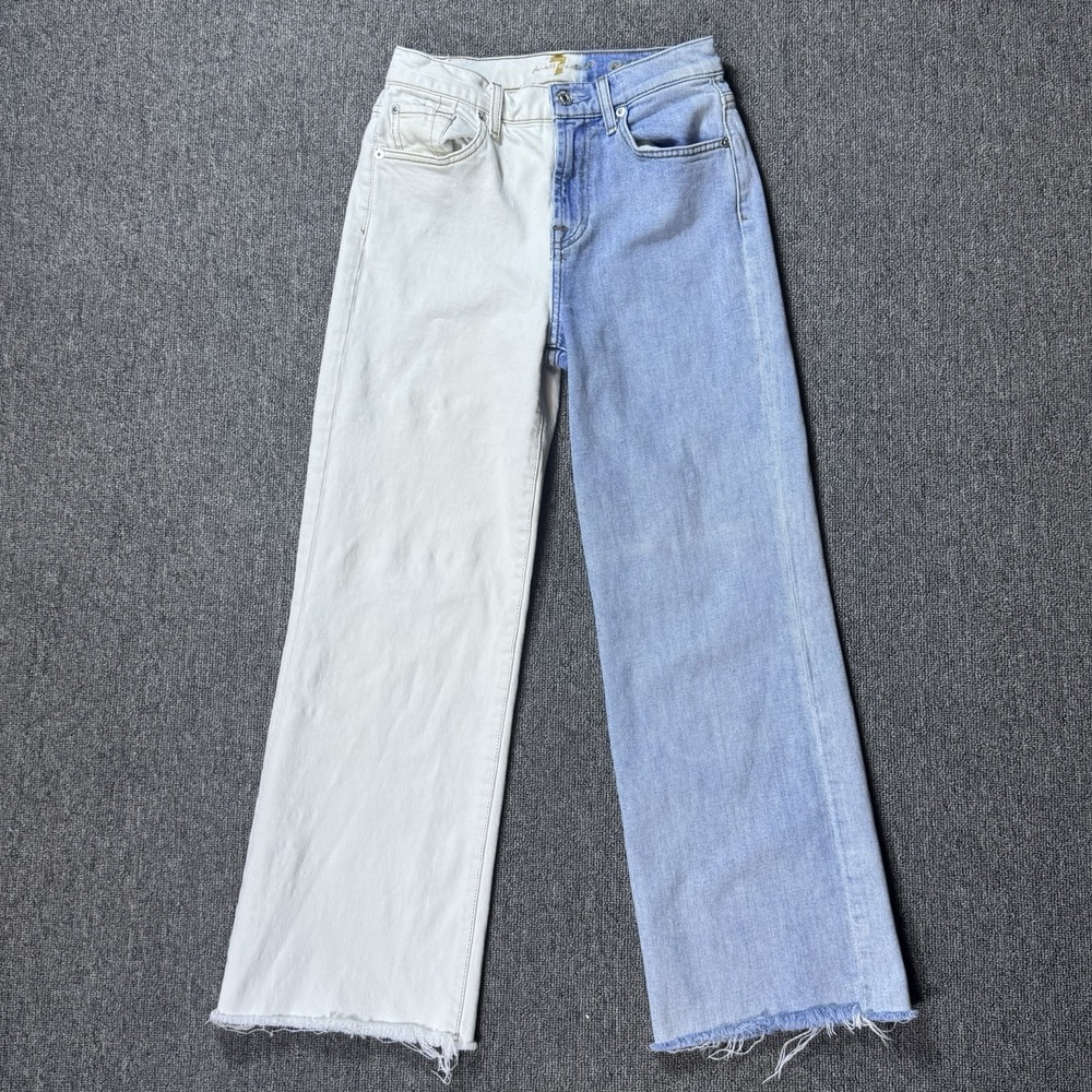 7 FOR ALL MANKIND Cropped Alexa Two Tone Jeans Women's‎ Size 25 Wide Leg Raw Hem